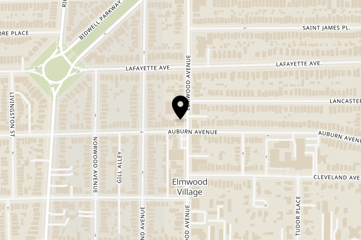 Map showing the location of Iron Tail Tavern on 802 Elmwood Ave in Buffalo